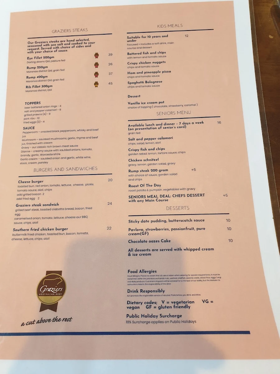 Menu, Vale Hotel