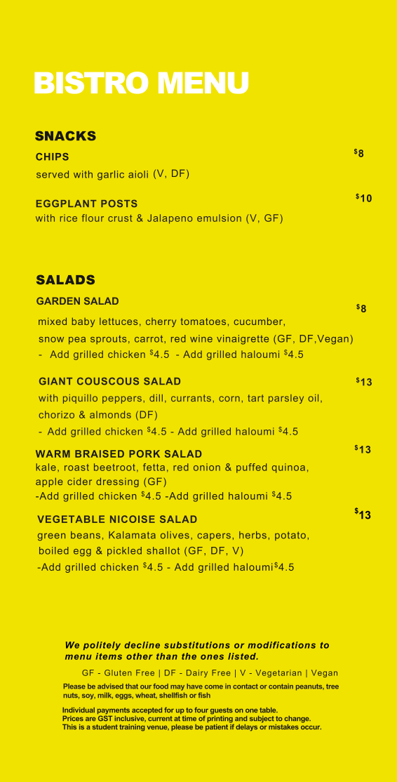 Menu, First Course Bistro