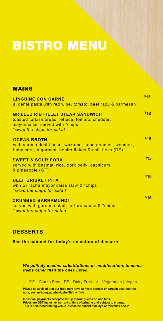 Menu, First Course Bistro