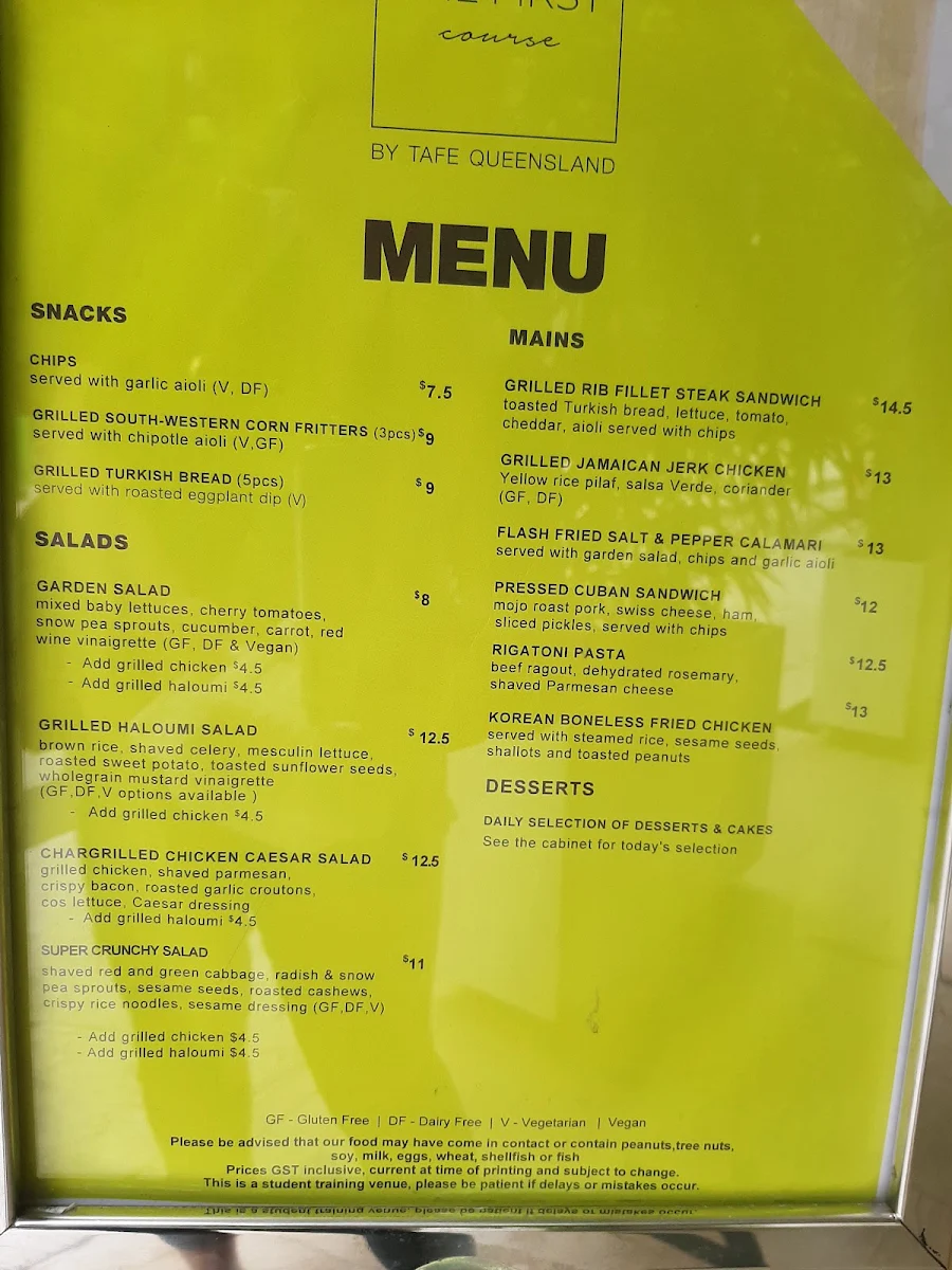 Menu, First Course Bistro