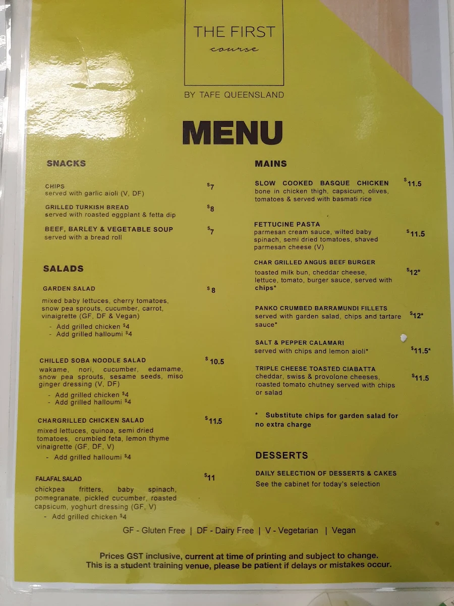 Menu, First Course Bistro