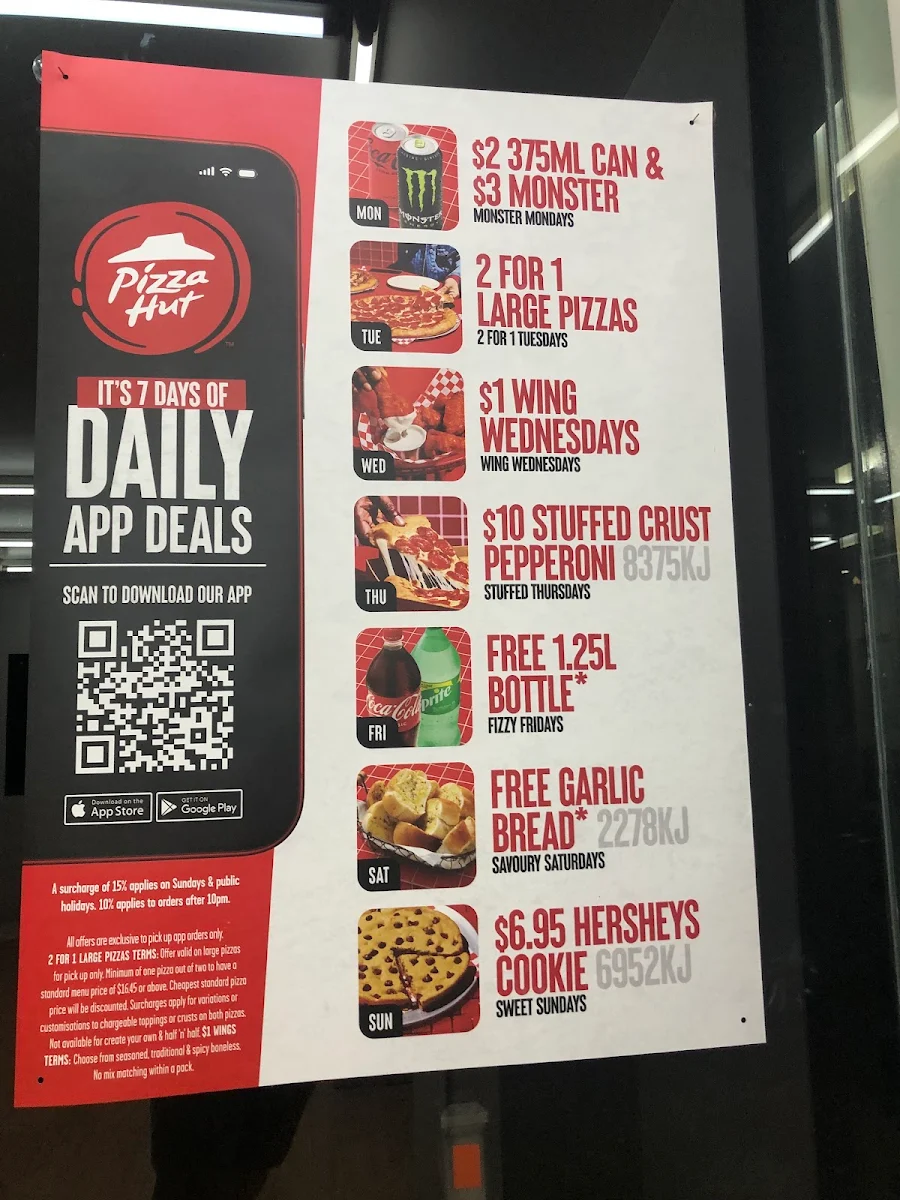 Menu, Pizza Hut Sunshine West