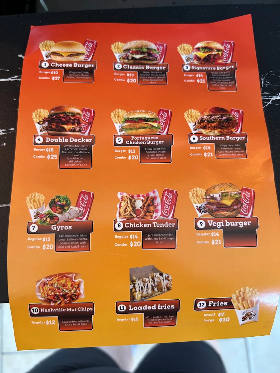Menu, Smash N Flame Burger