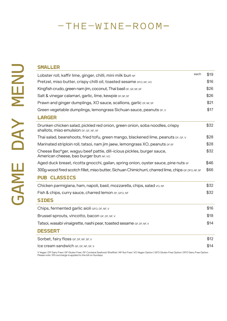 Menu, The Wine Room