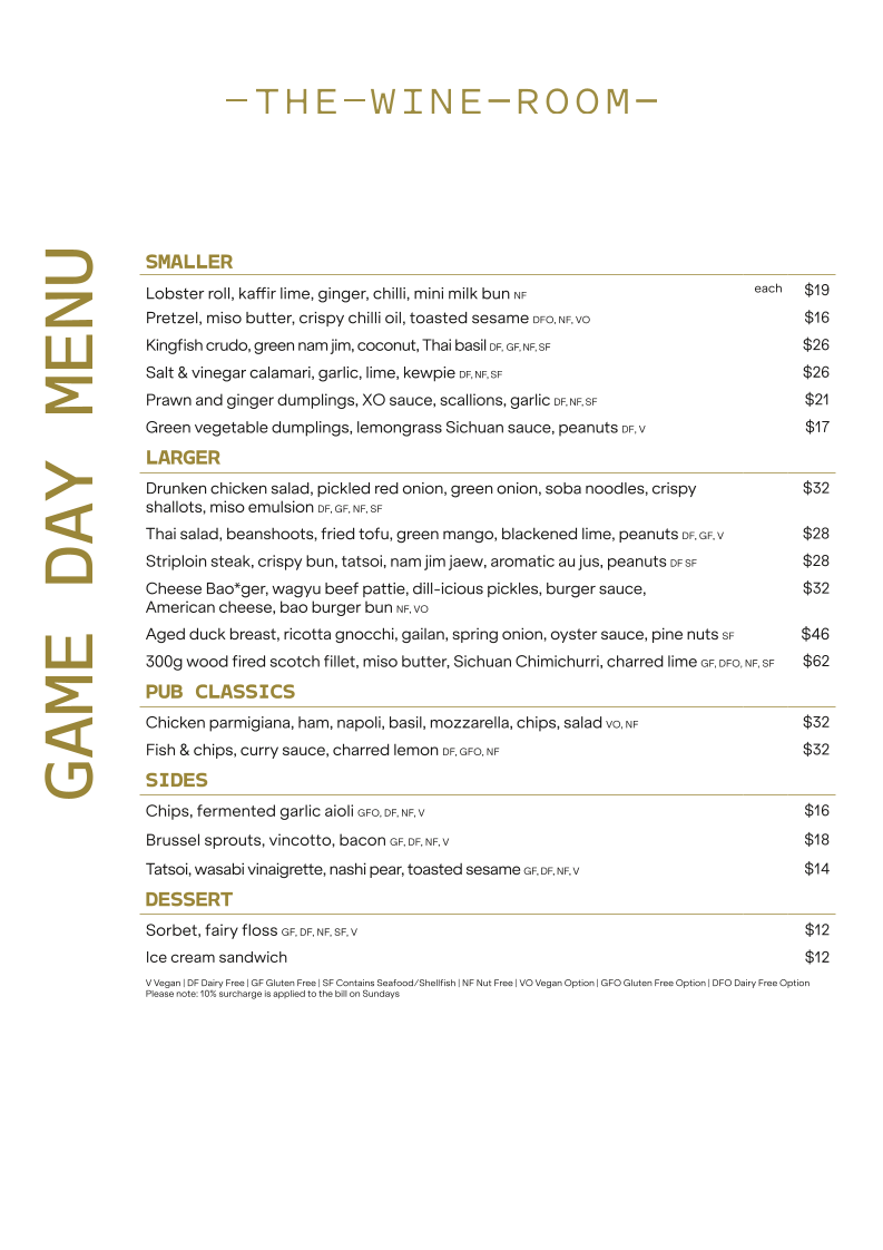 Menu, The Wine Room