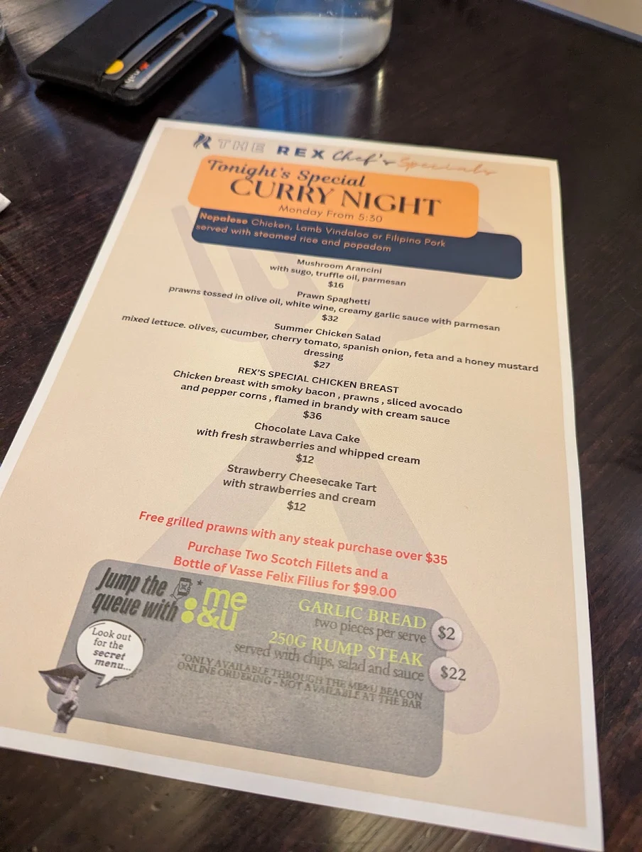 Menu, Rex Hotel