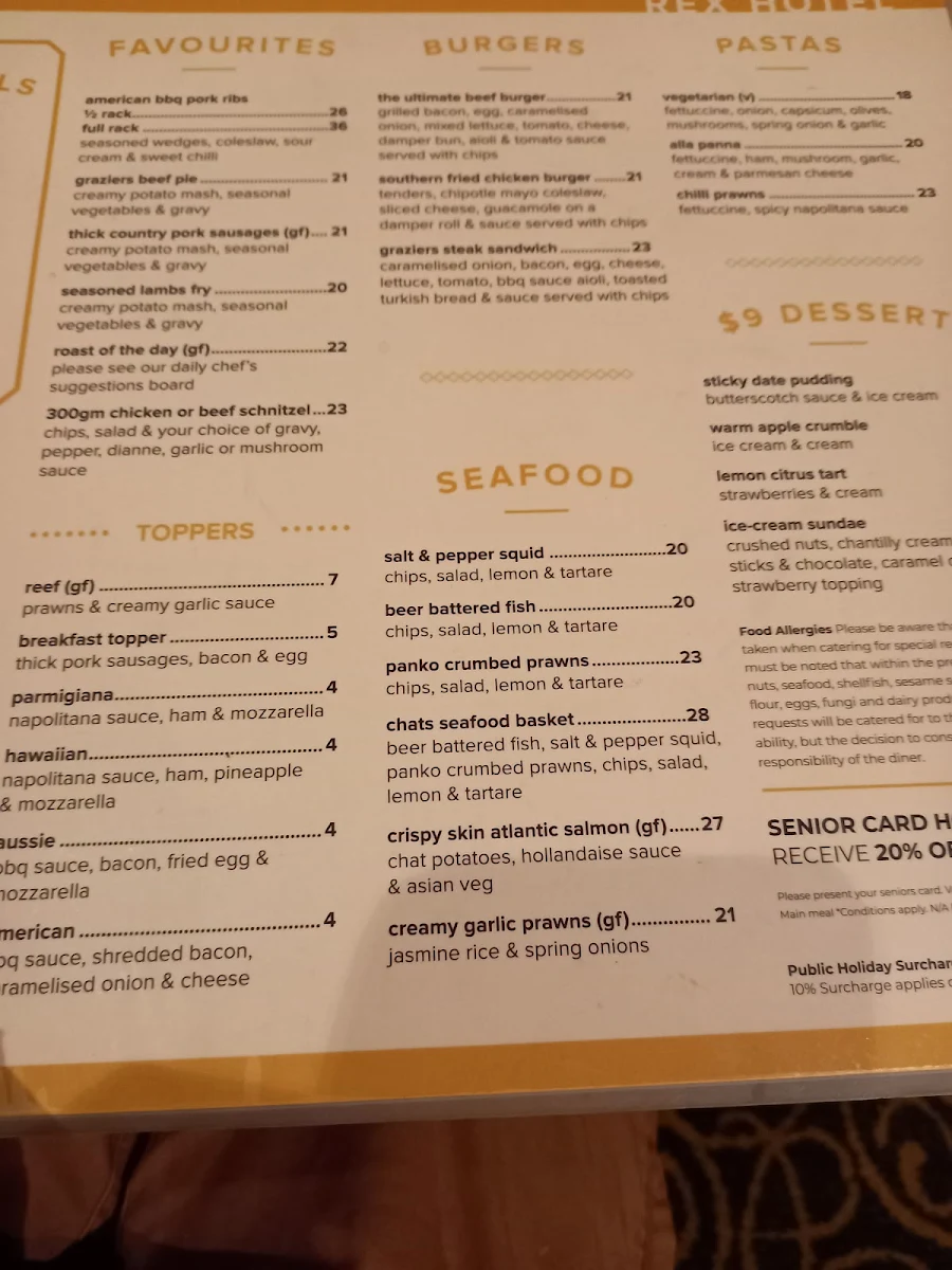Menu, Rex Hotel