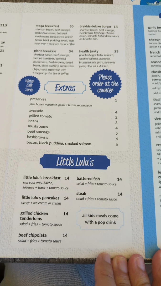 Menu, Lu Lu's Cafe