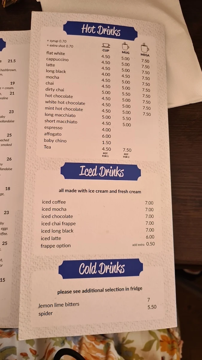 Menu, Lu Lu's Cafe