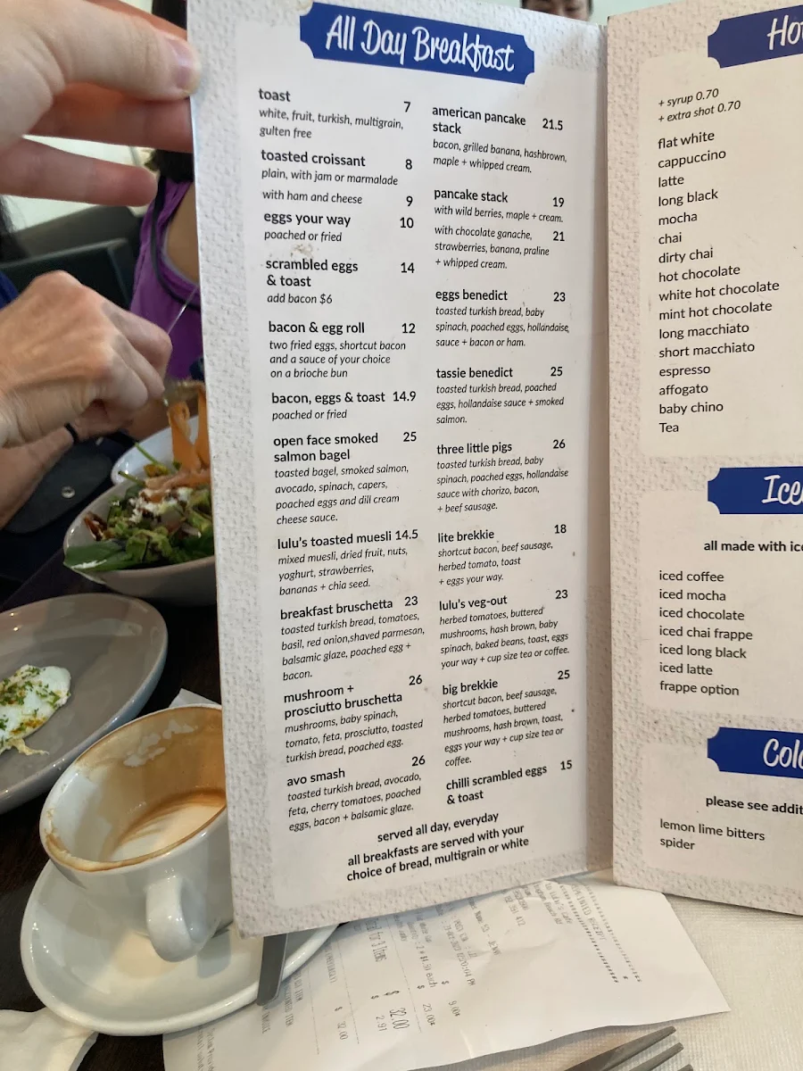 Menu, Lu Lu's Cafe