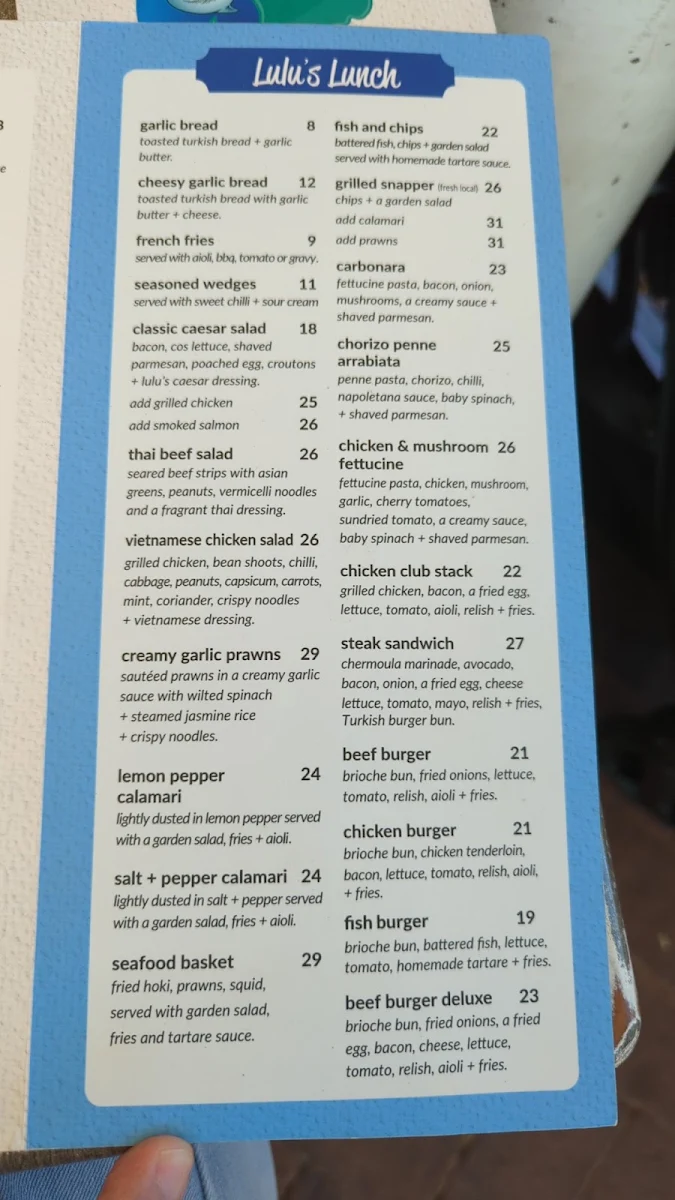 Menu, Lu Lu's Cafe