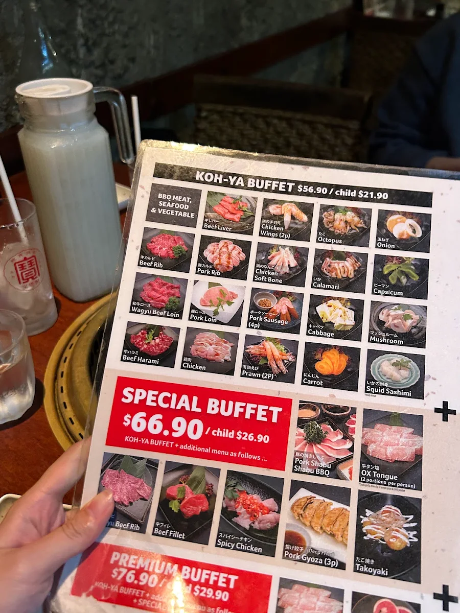 Menu, Koh-Ya Randwick Japanese BBQ Buffet Restaurant