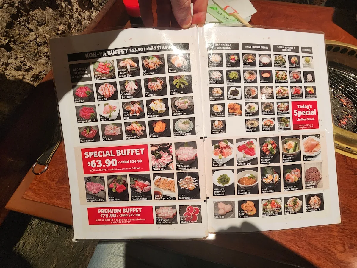 Menu, Koh-Ya Randwick Japanese BBQ Buffet Restaurant