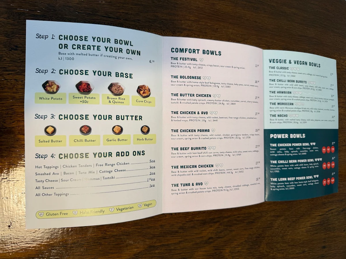Menu, SpudBAR South Yarra