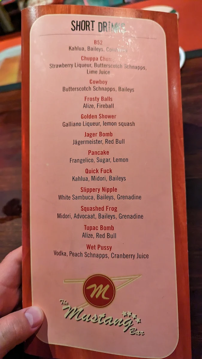 Menu, Mustang Bar