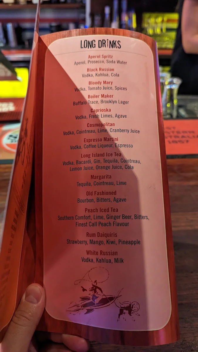 Menu, Mustang Bar