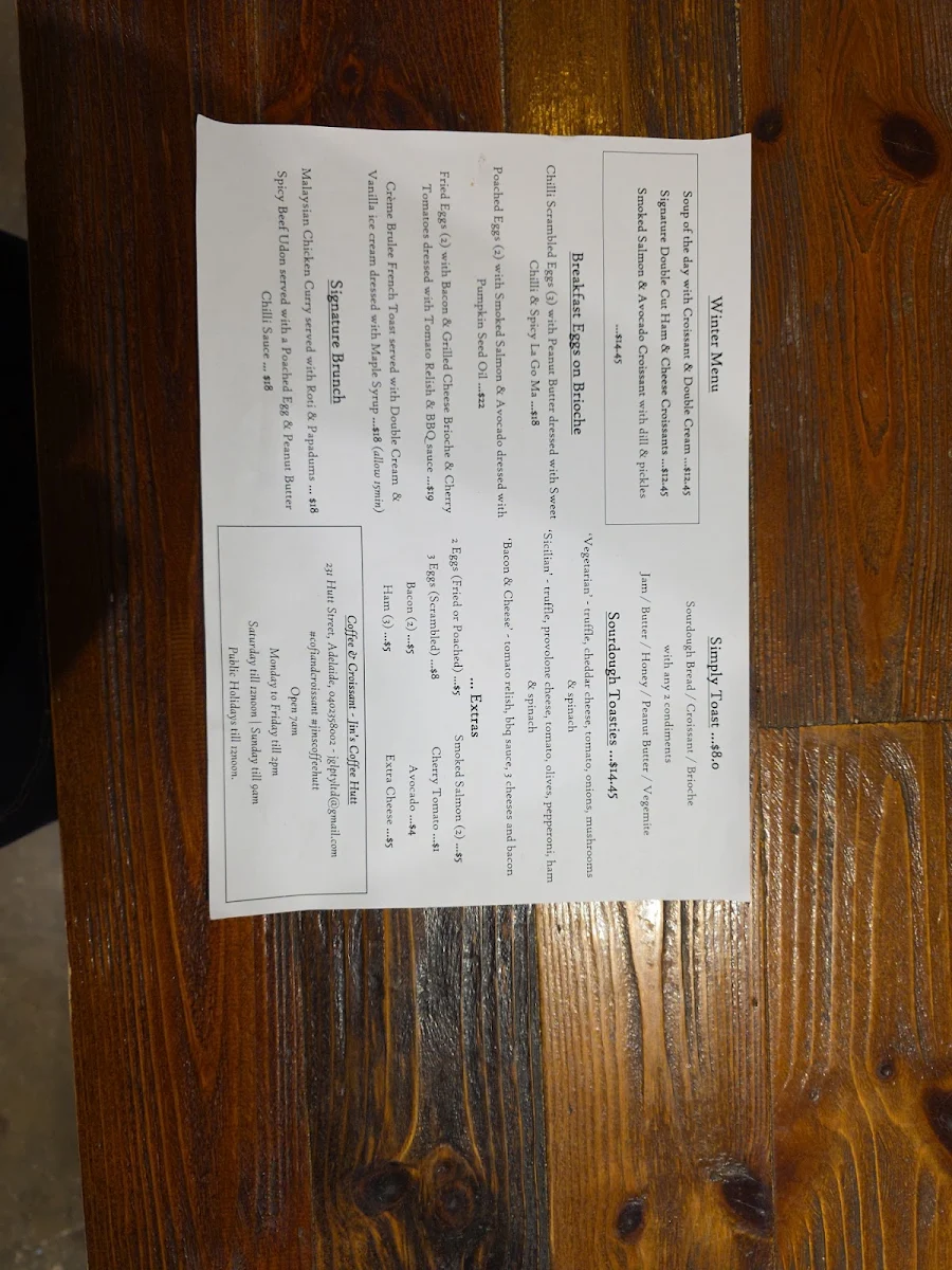 Menu, Coffee & Croissant - Jin's Coffee Hutt