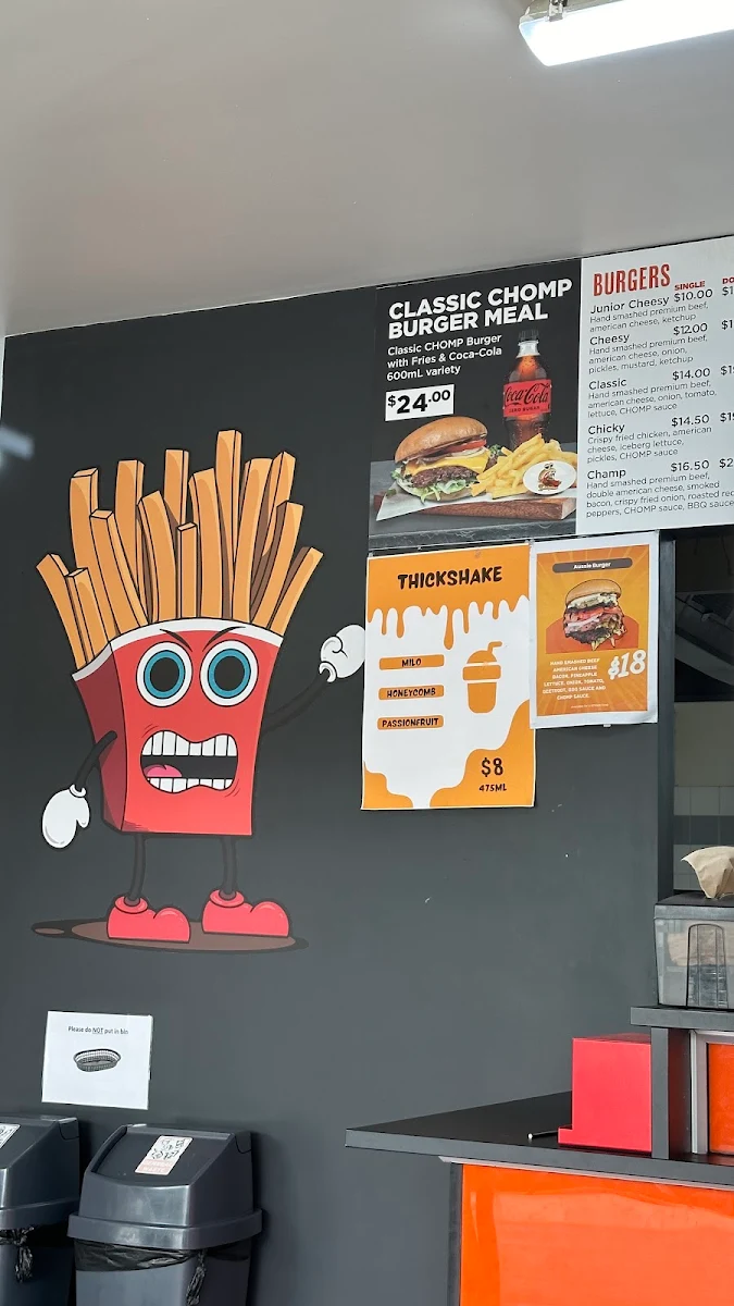 Menu, Chomp Burgers