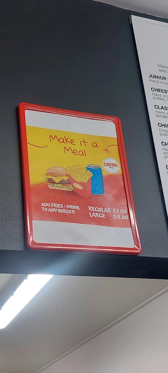 Menu, Chomp Burgers