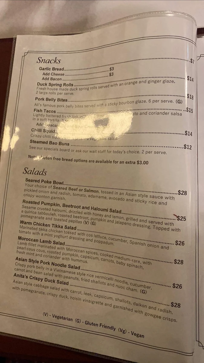 Menu, Alpine Restaurant
