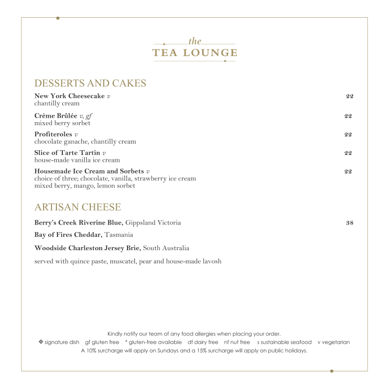 Menu, The Tea Lounge