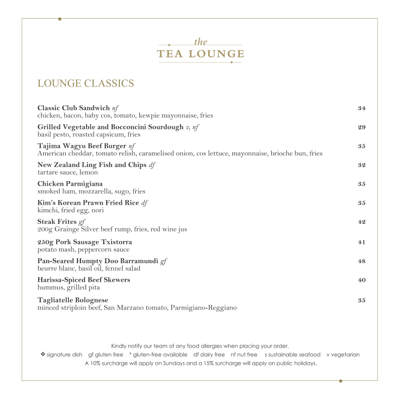 Menu, The Tea Lounge