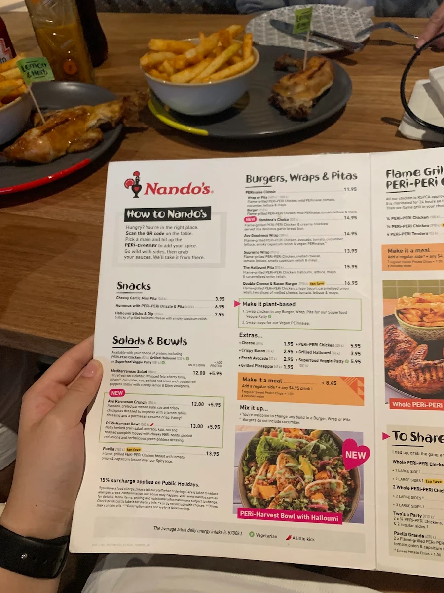 Menu, Nando's Westfield Marion