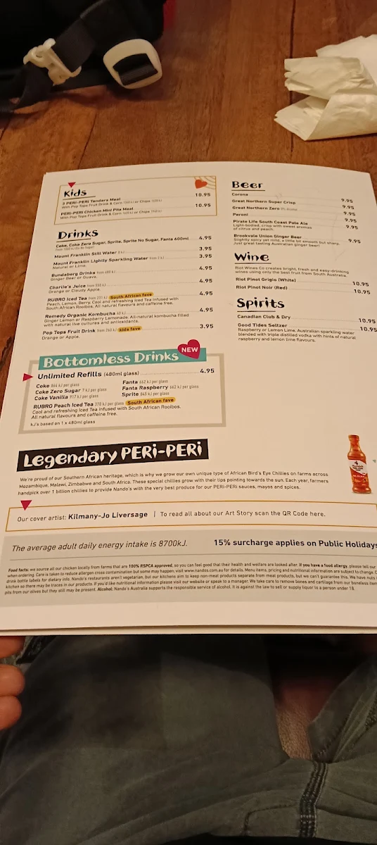 Menu, Nando's Westfield Marion