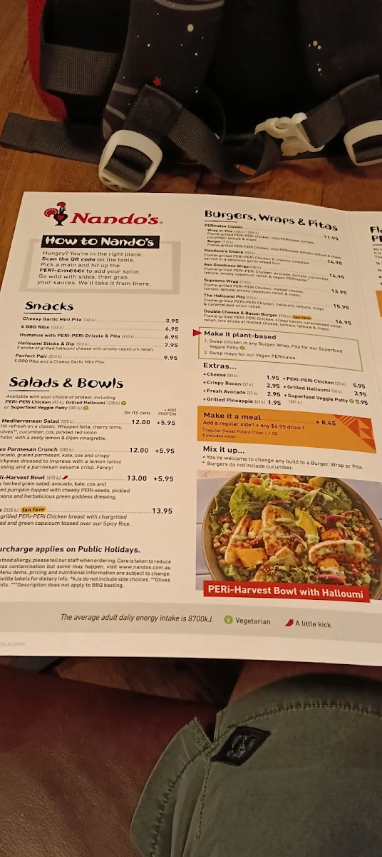 Menu, Nando's Westfield Marion