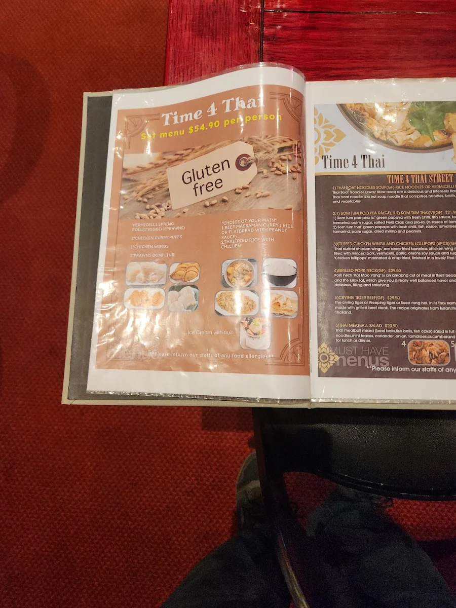 Menu, Time 4 Thai