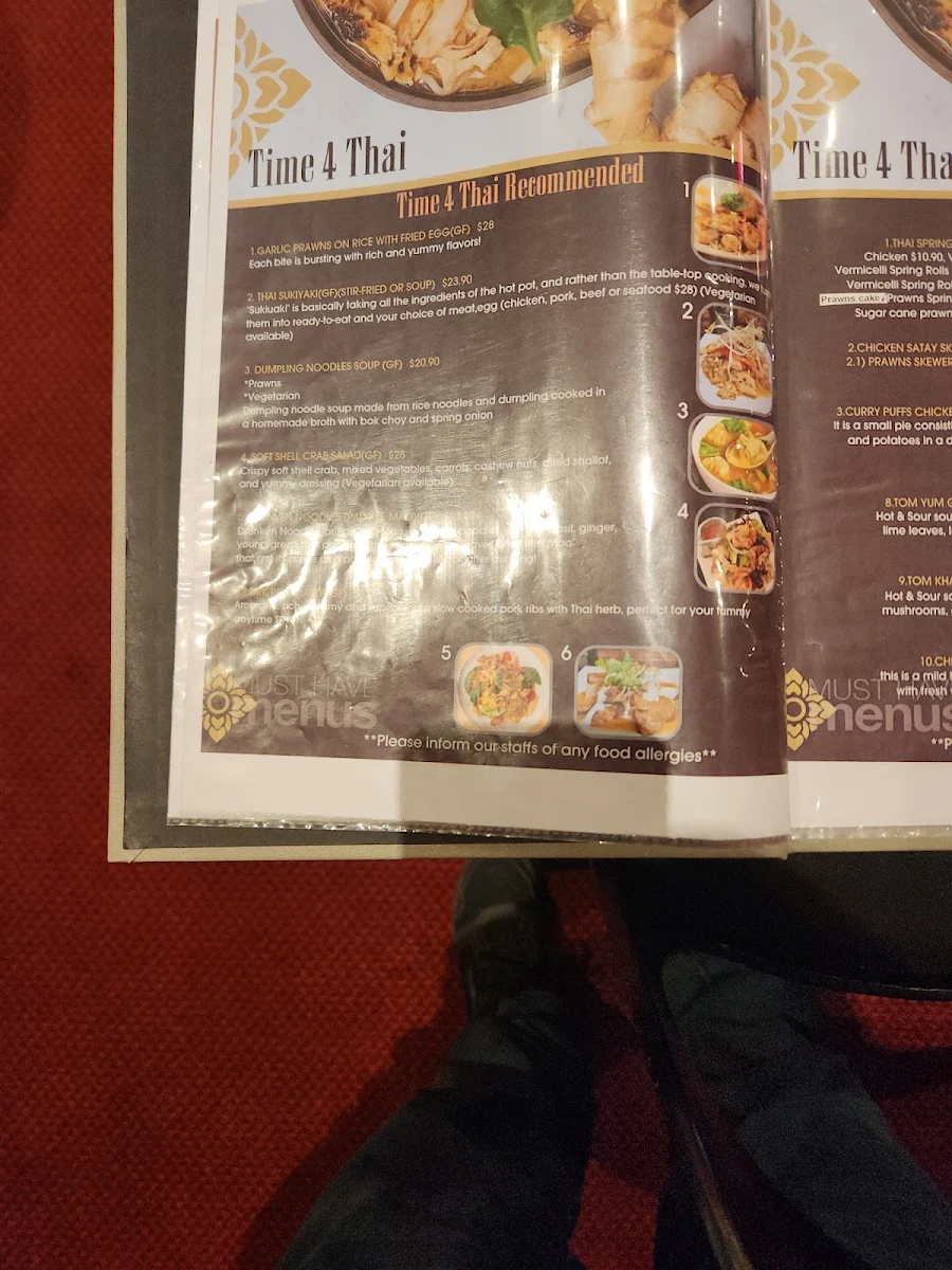 Menu, Time 4 Thai
