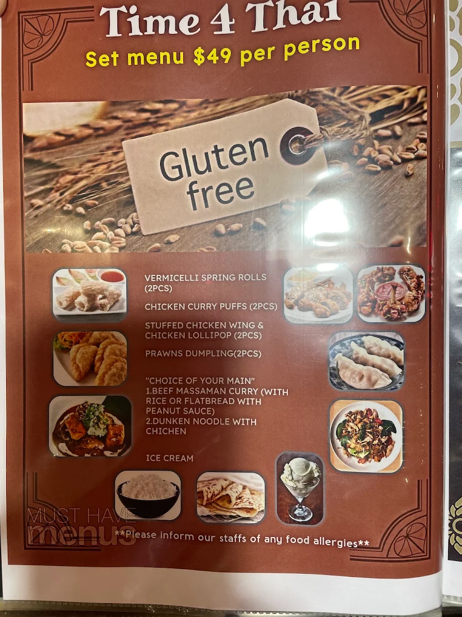 Menu, Time 4 Thai