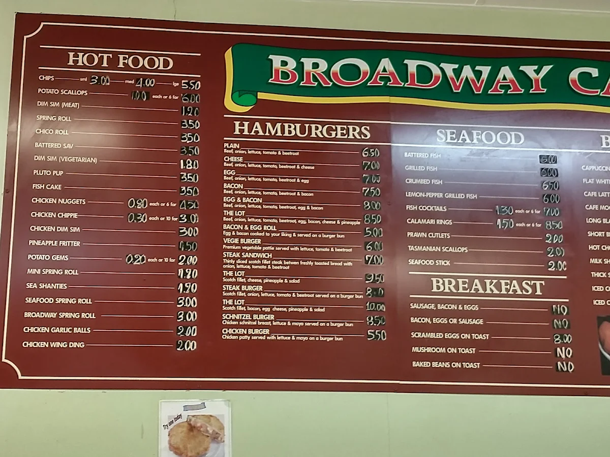 Menu, Broadway Cafe