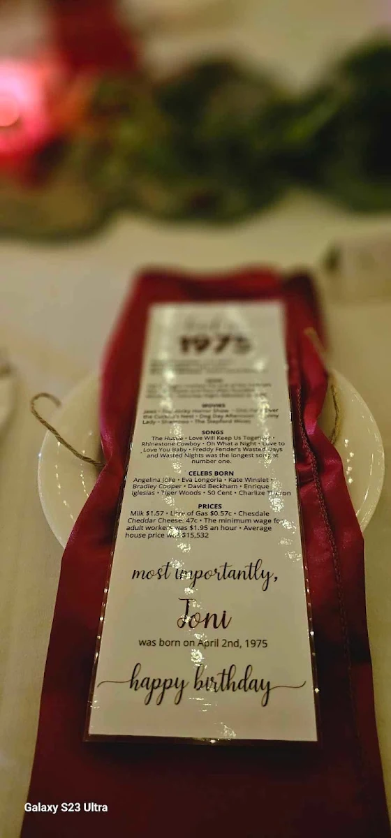 Menu, Kensington Tavern