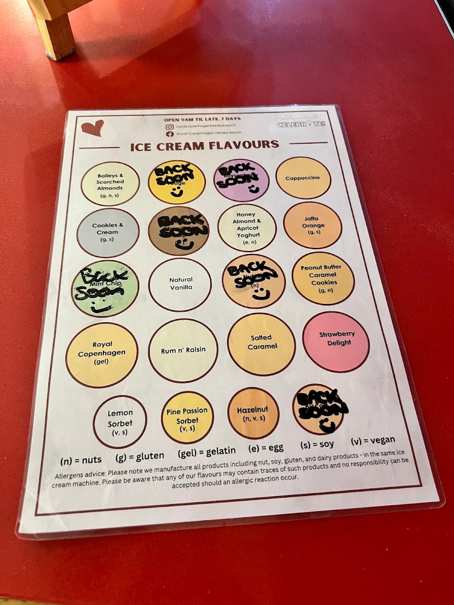 Menu, Royal Copenhagen Henley Beach