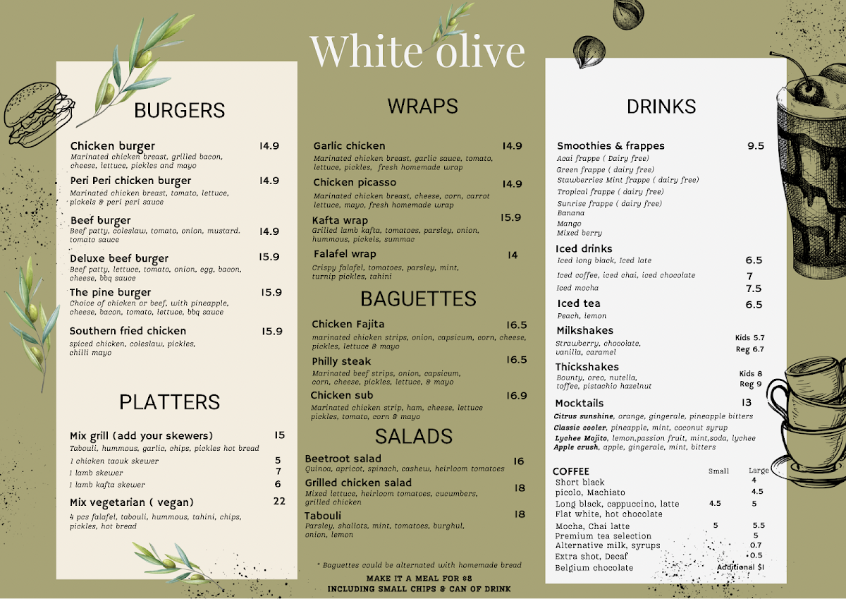 Menu, White Olive , Mount Colah