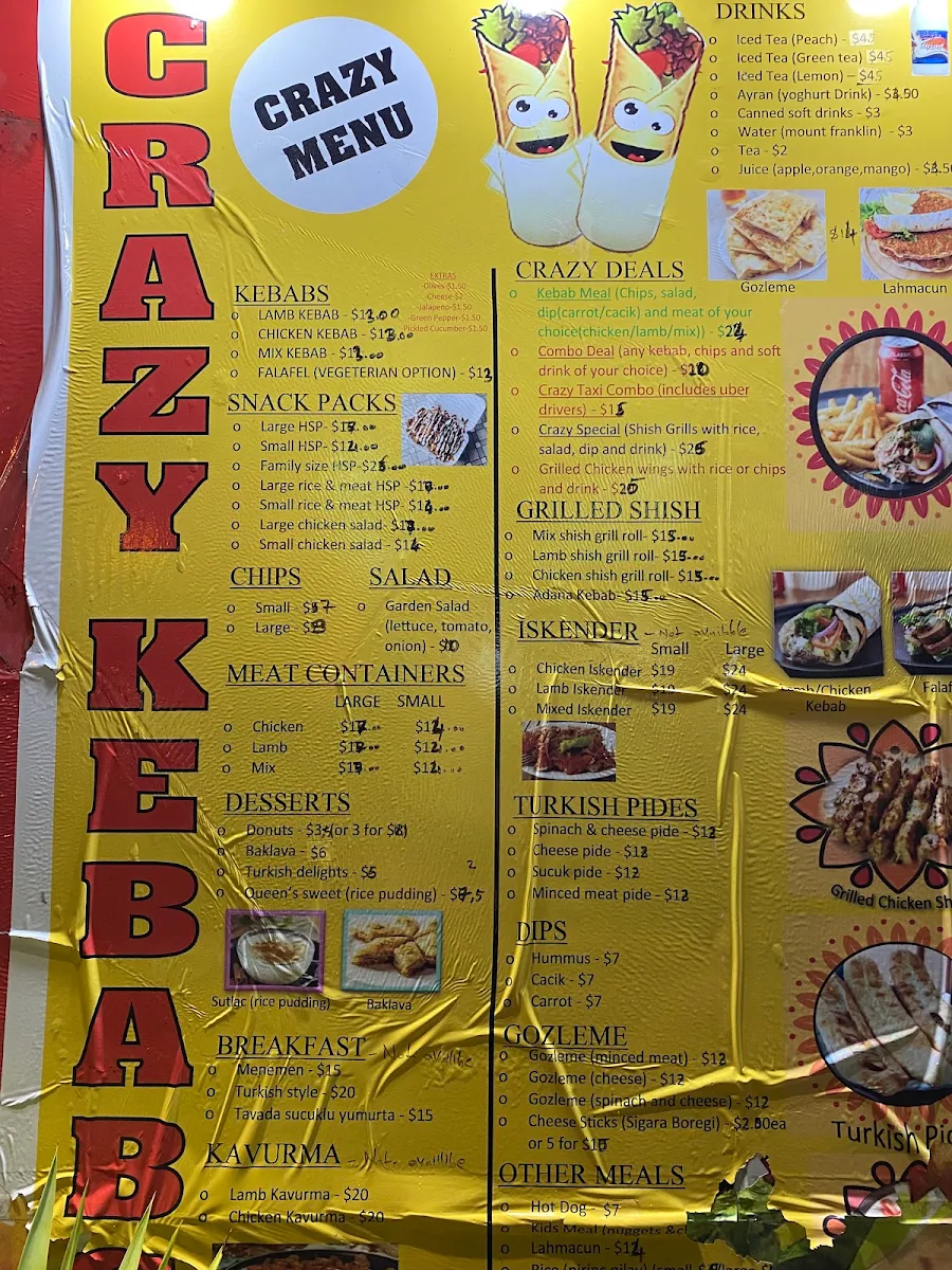 Menu, Crazy Kebabs