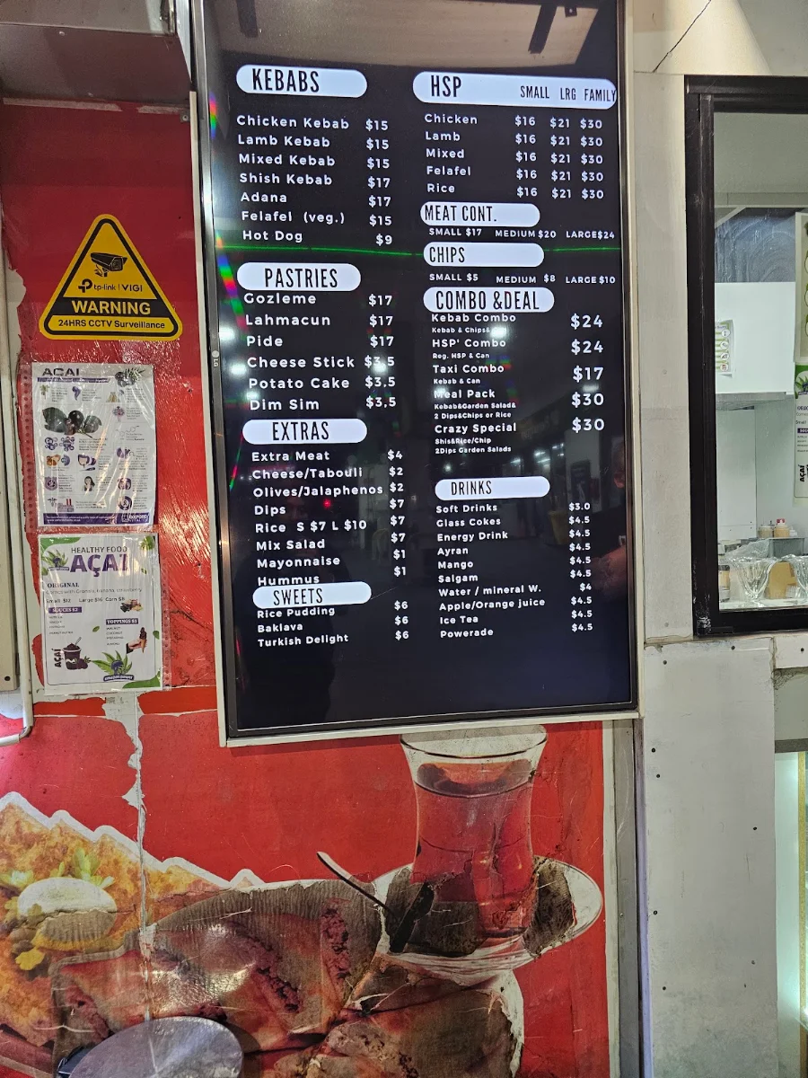 Menu, Crazy Kebabs