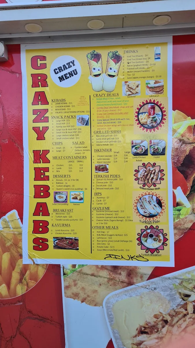 Menu, Crazy Kebabs