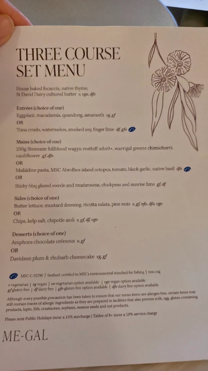 Menu, Me-Gal Restaurant