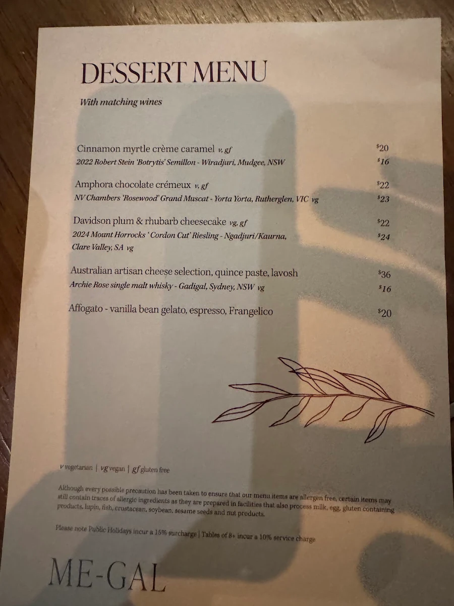 Menu, Me-Gal Restaurant