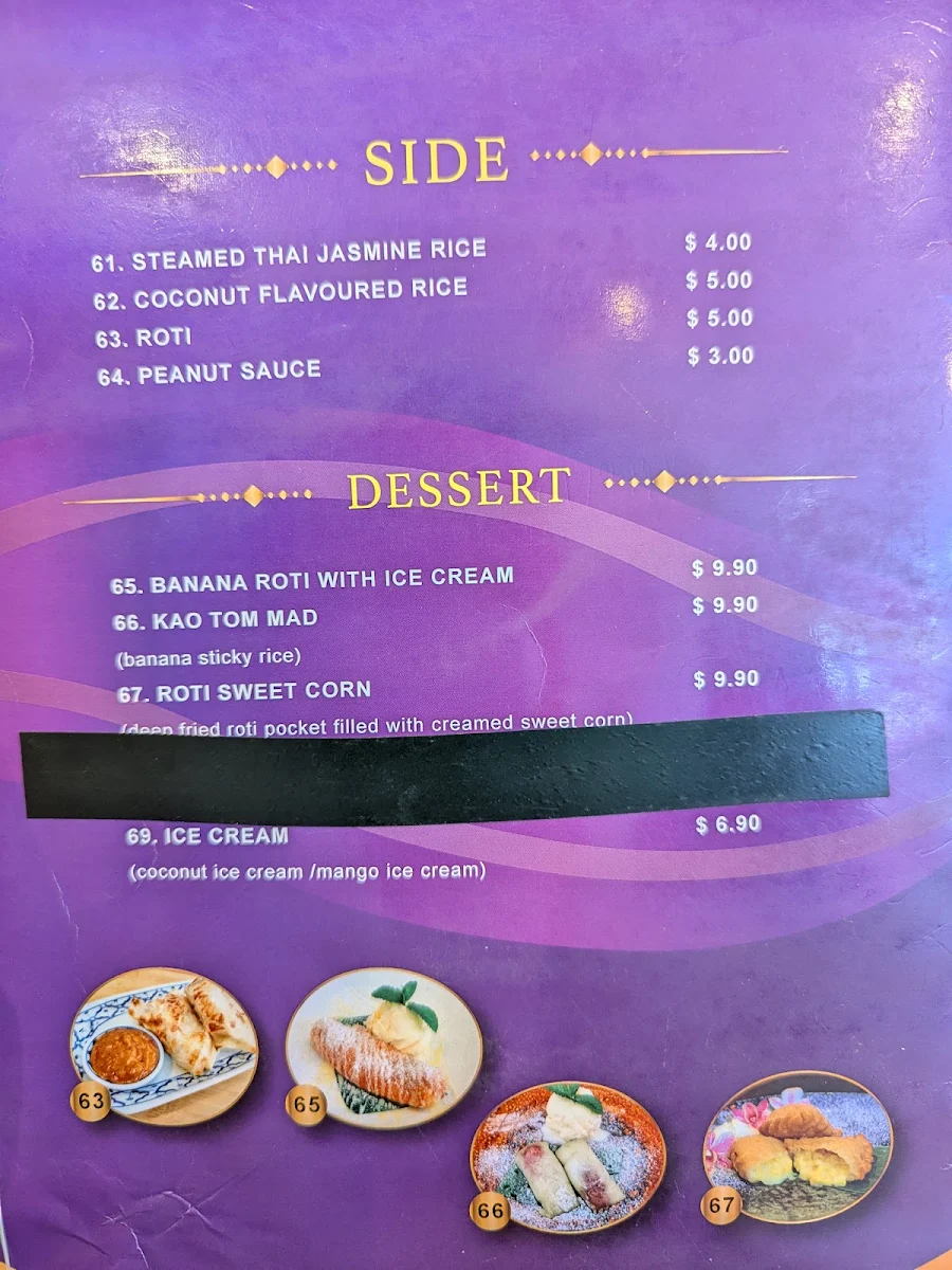 Menu, Thanadee Thai Restaurant