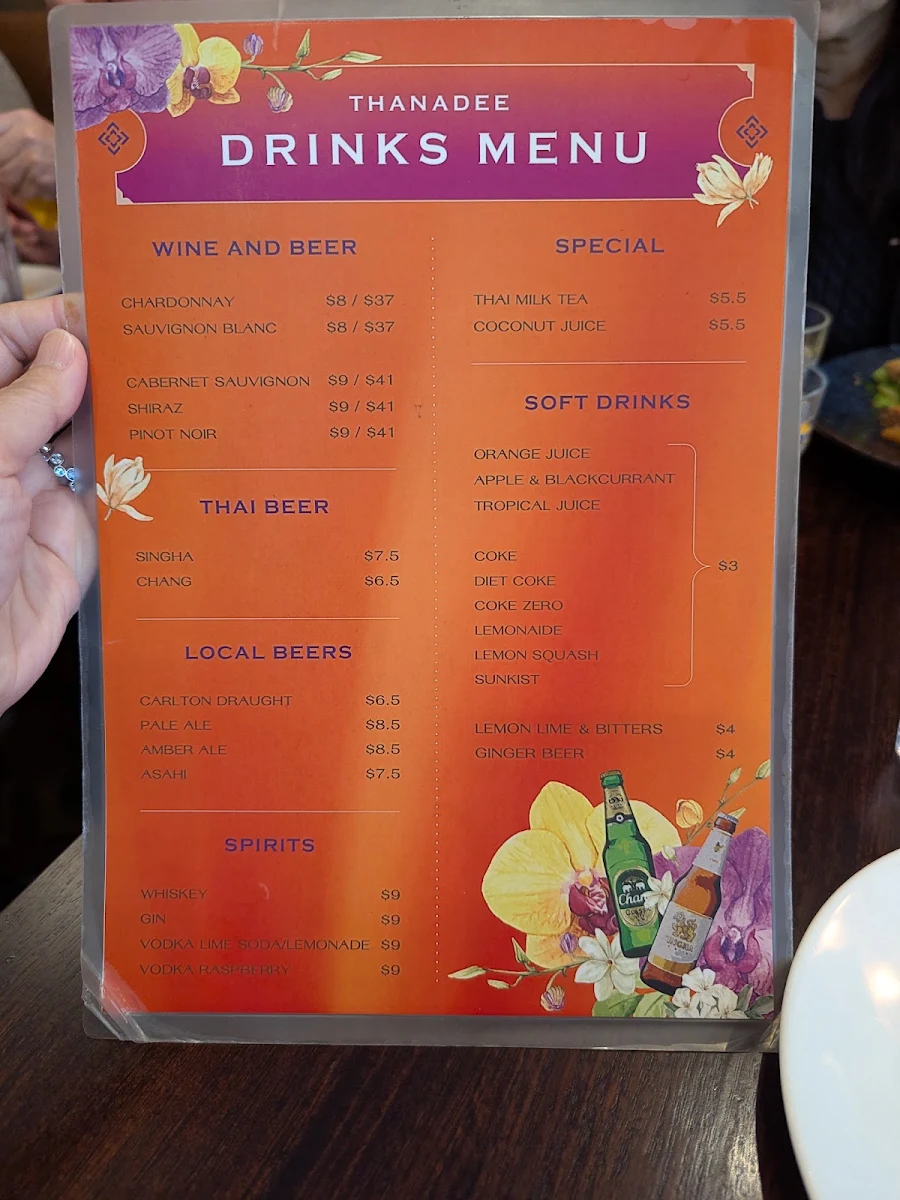 Menu, Thanadee Thai Restaurant