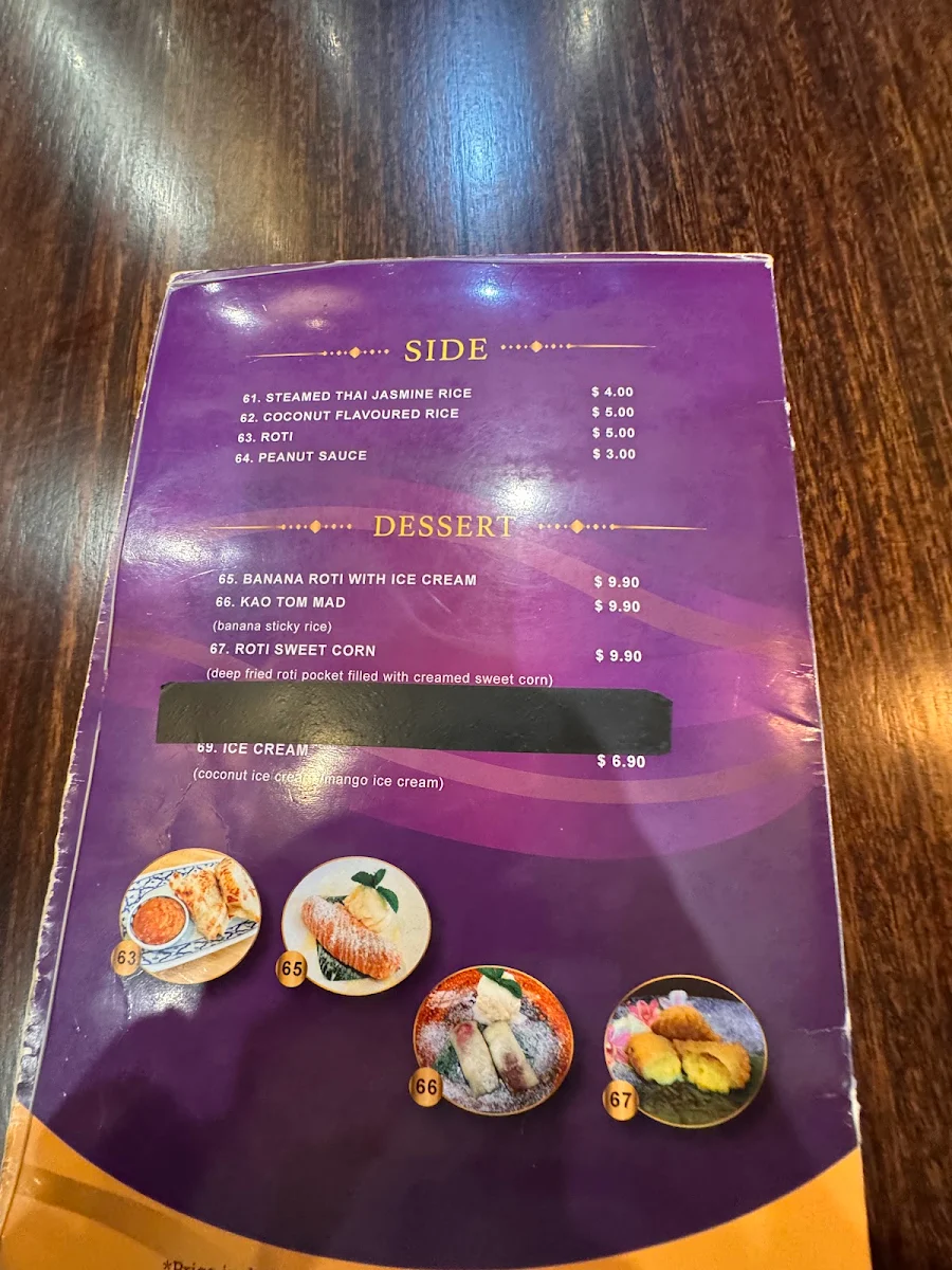 Menu, Thanadee Thai Restaurant