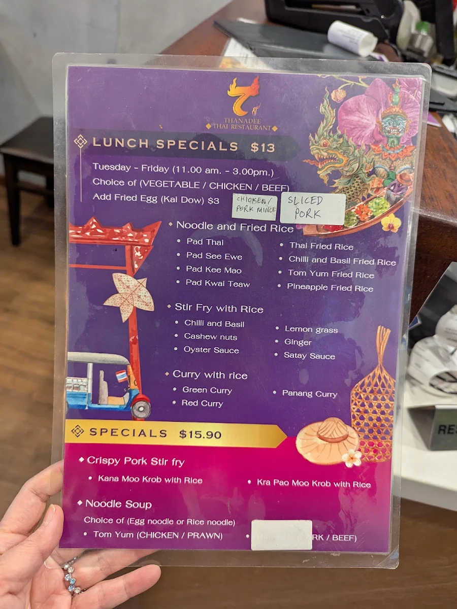 Menu, Thanadee Thai Restaurant