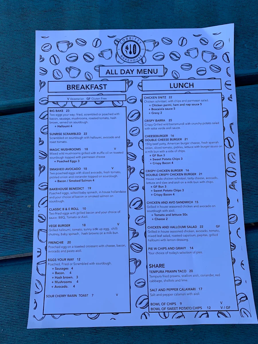 Menu, Cobbitty Bakehouse