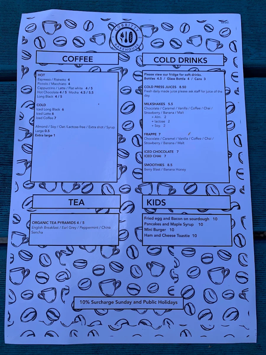 Menu, Cobbitty Bakehouse