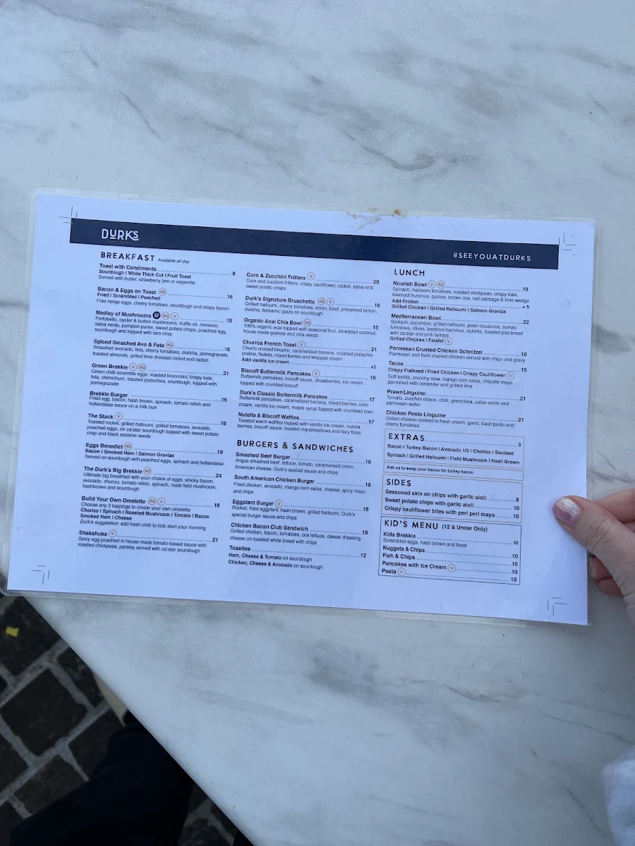 Menu, Durk's Cafe + Eatery Casula