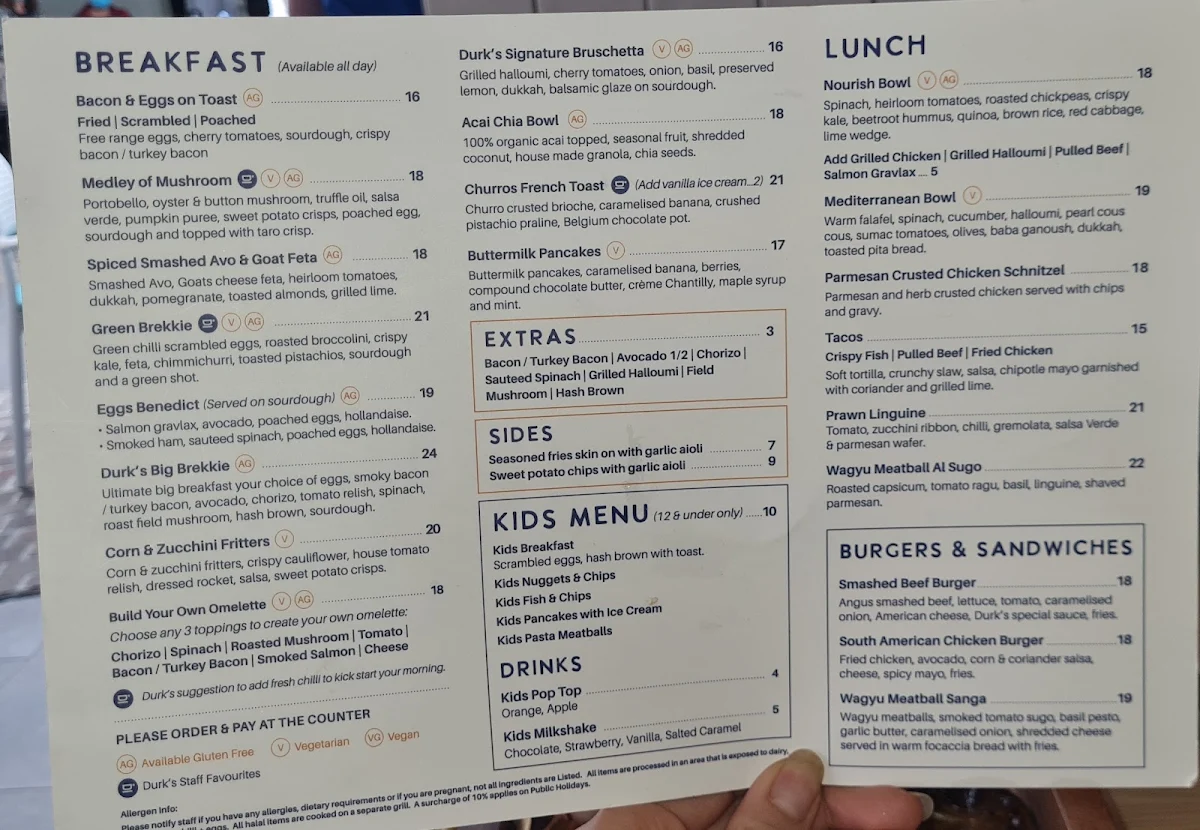 Menu, Durk's Cafe + Eatery Casula
