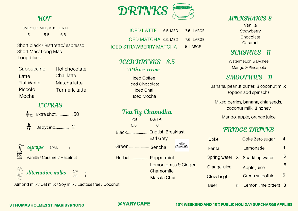 Menu, Yary